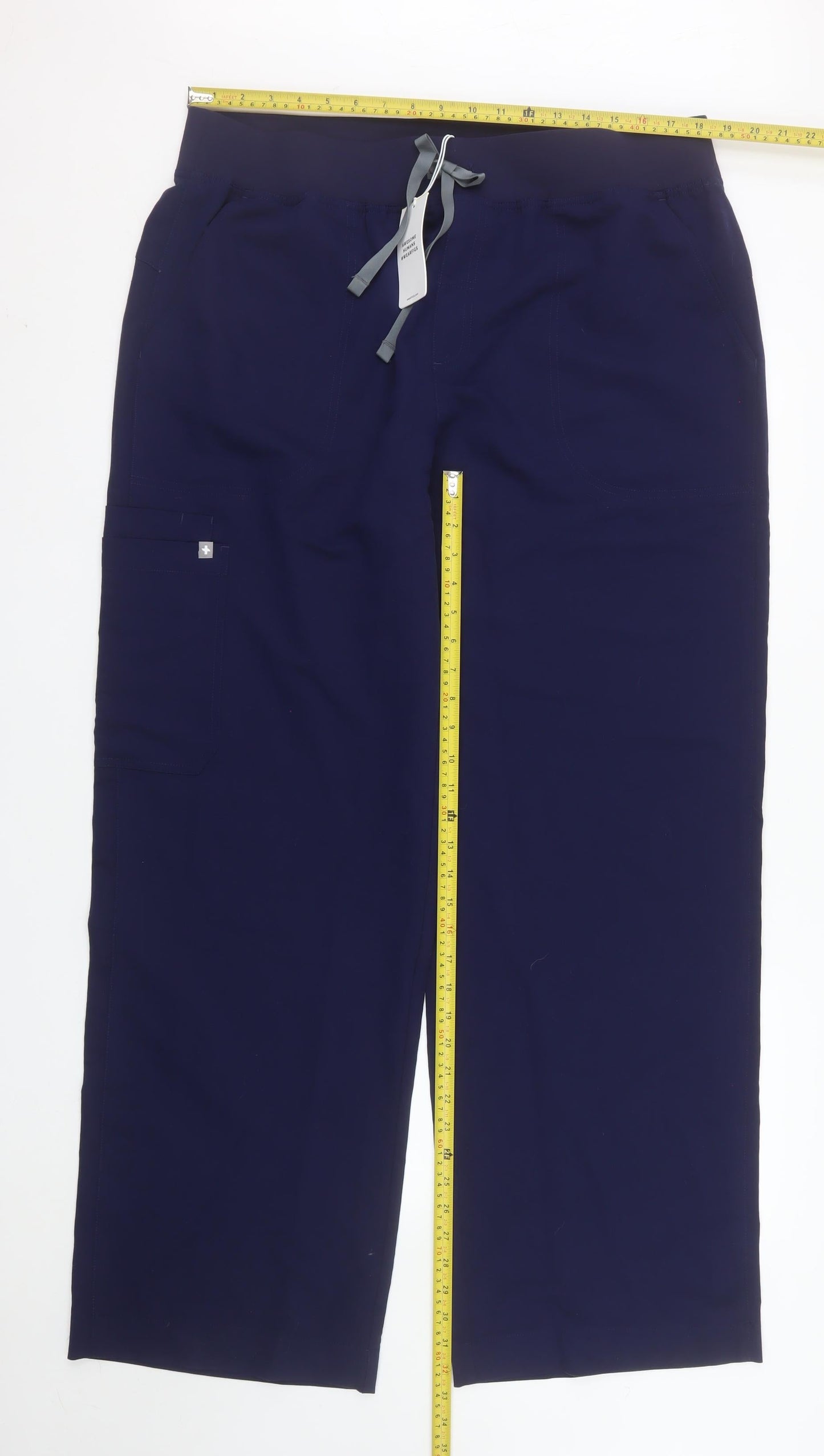 FIGS Women Navy Blue Tall Trousers XXL Polyester Blend Drawstring Comfort Workwear