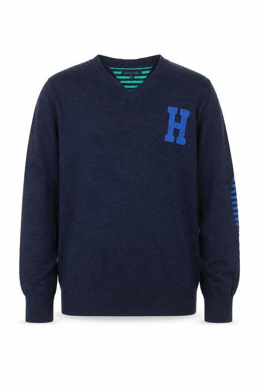 Tommy Hilfiger Boys Navy Blue Cotton V-Neck Jumper Size 152 (Age 12)