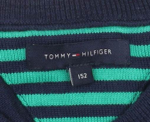Tommy Hilfiger Boys Navy Blue Cotton V-Neck Jumper Size 152 (Age 12)