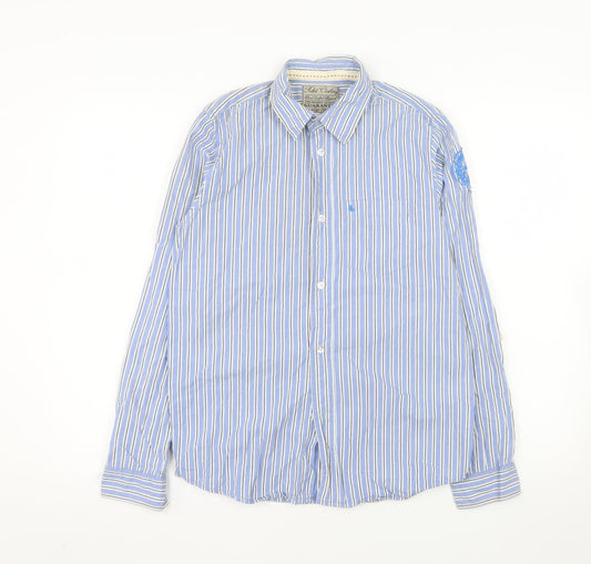 Rebel Clothing Men Blue Striped Cotton Button-Up Shirt L
