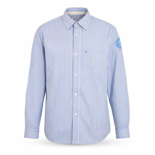 Rebel Clothing Men Blue Striped Cotton Button-Up Shirt L