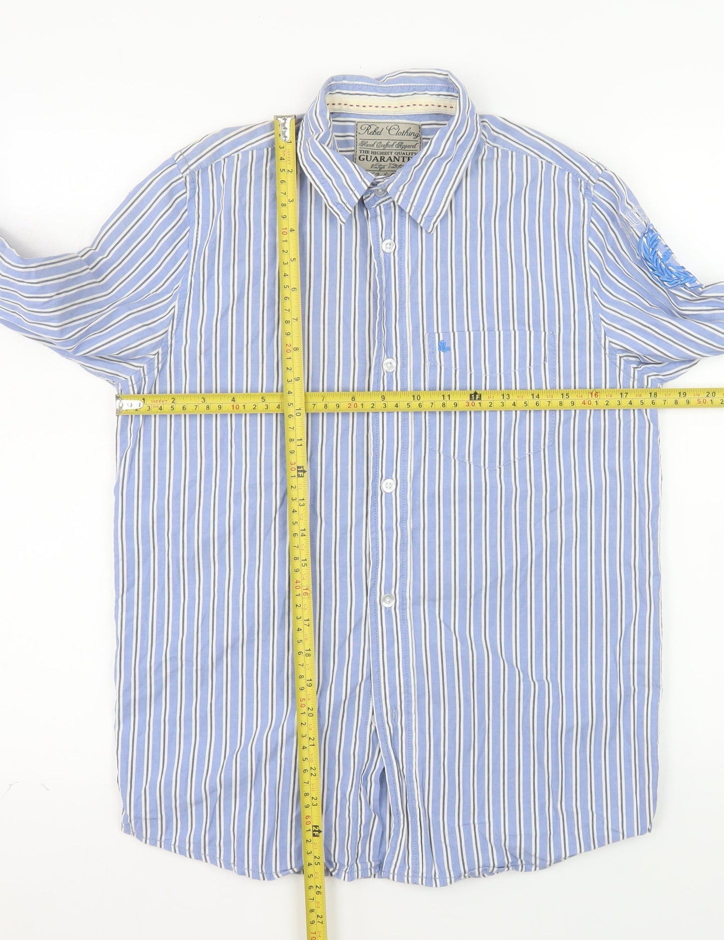 Rebel Clothing Men Blue Striped Cotton Button-Up Shirt L