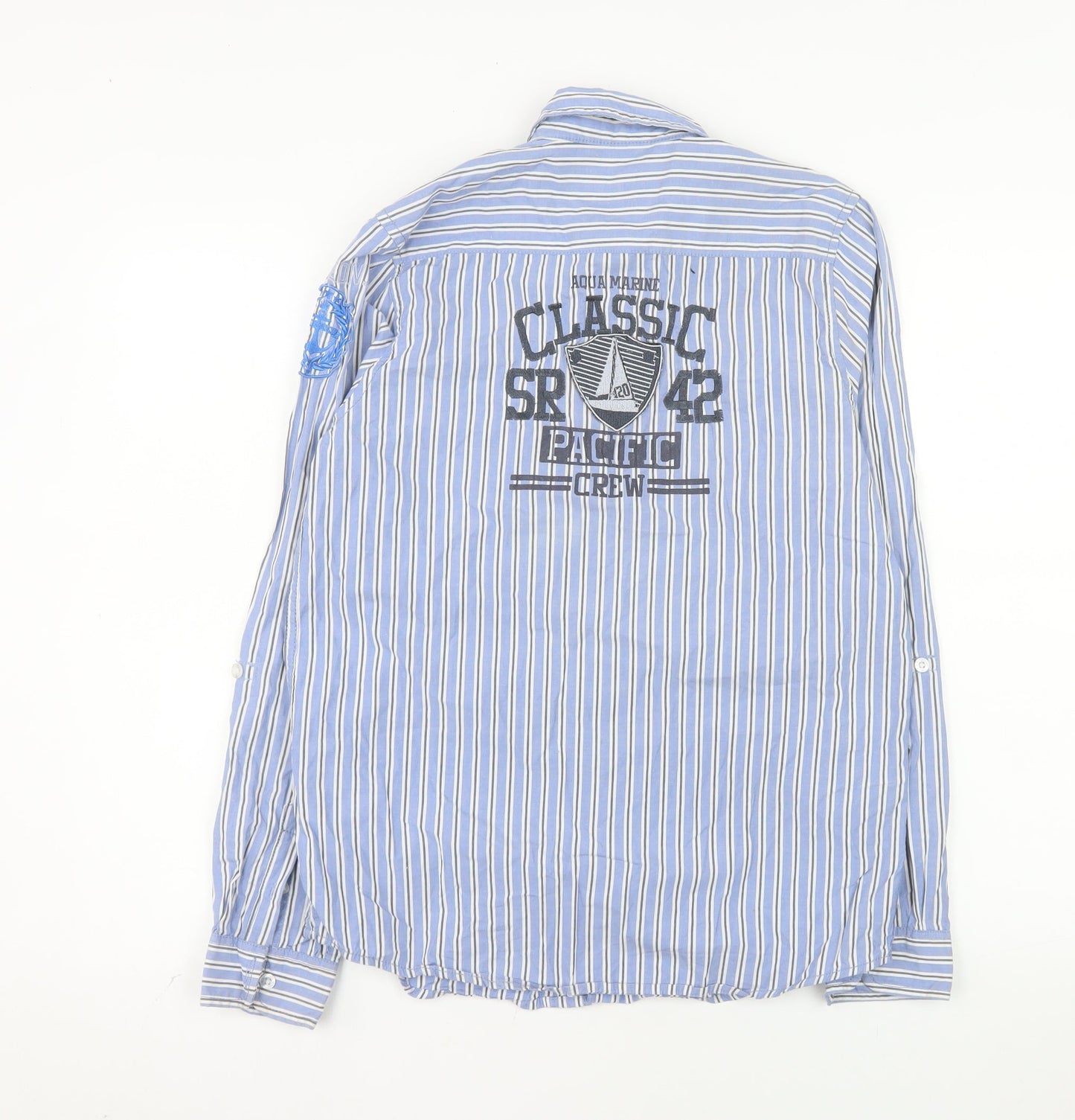 Rebel Clothing Men Blue Striped Cotton Button-Up Shirt L
