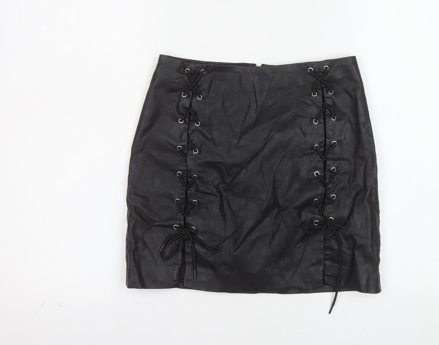 Forever 21 Women's Black Faux Leather Lace Up Mini Skirt Size S