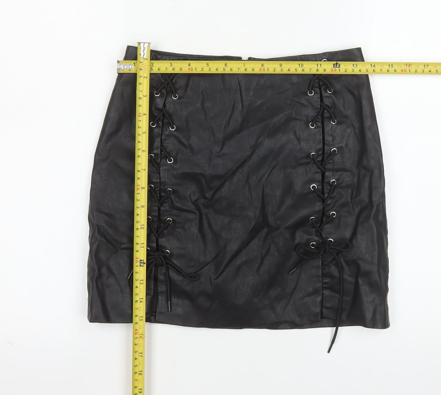 Forever 21 Women's Black Faux Leather Lace Up Mini Skirt Size S