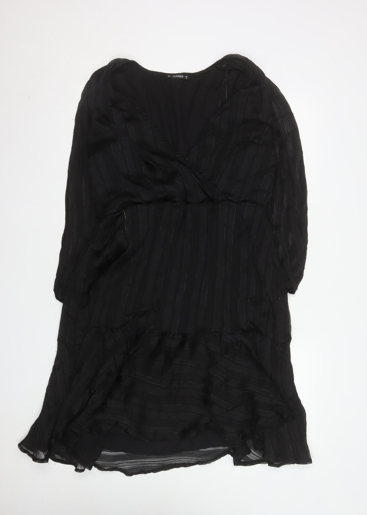 Dunnes Women Black Size 16 Wrap Hi-Low Dress Elegant Long Sleeve