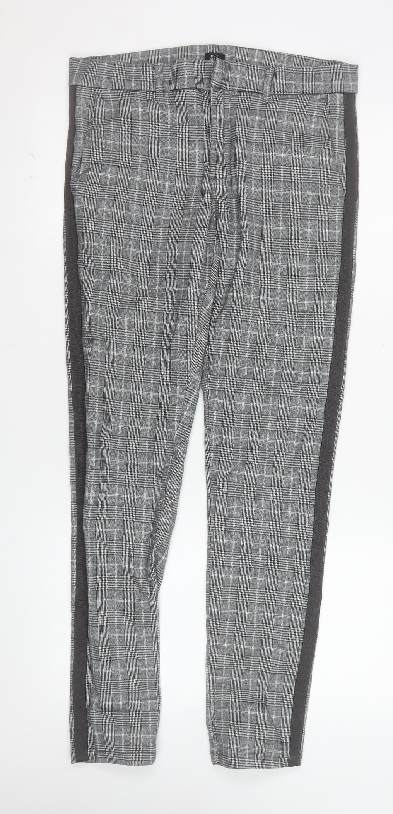 River Island Mens Grey Check Slim Fit Chino Trousers 28R