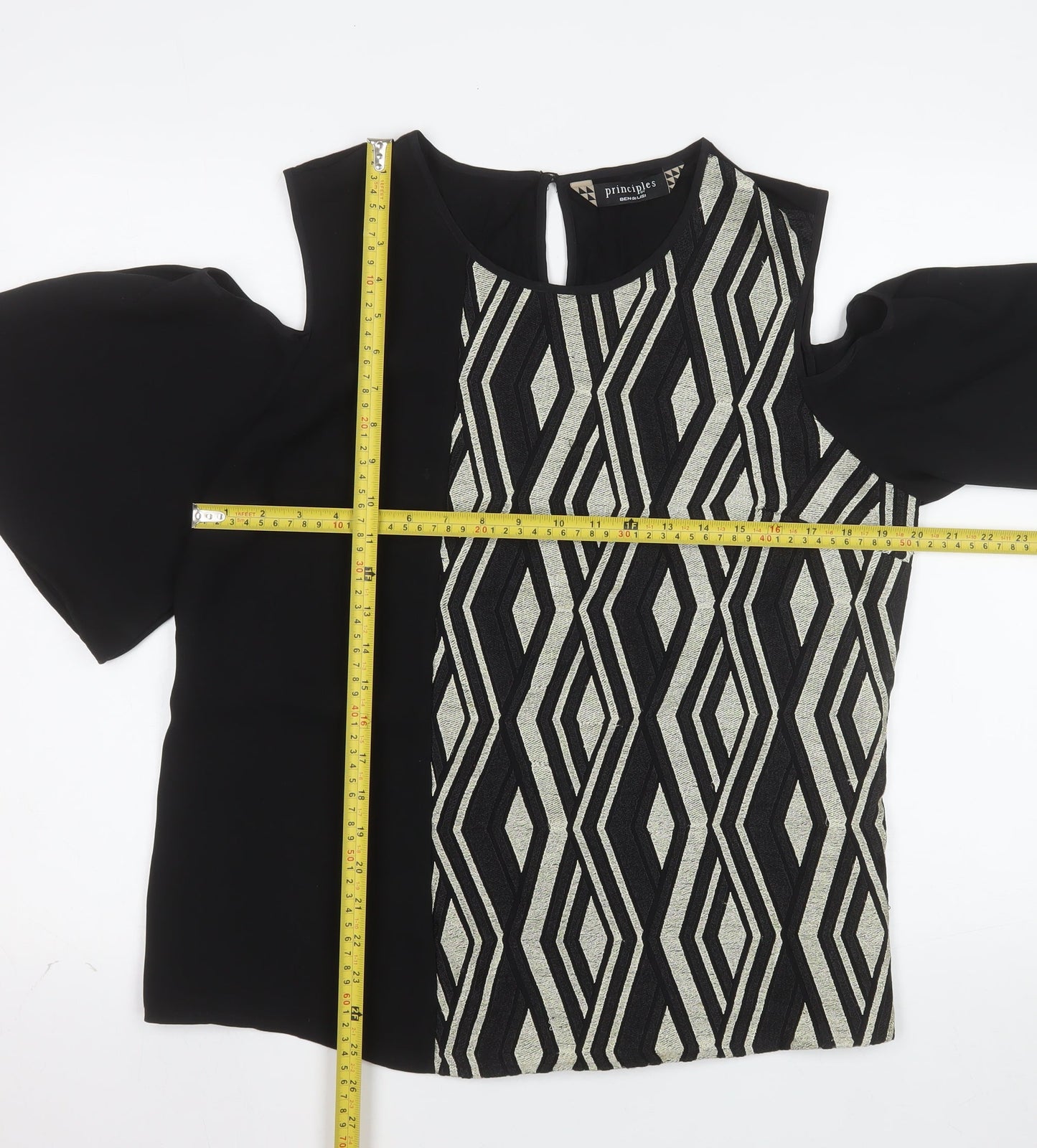 Principles by Ben de Lisi Women's Black Geometric Cold Shoulder Tunic Blouse UK 16