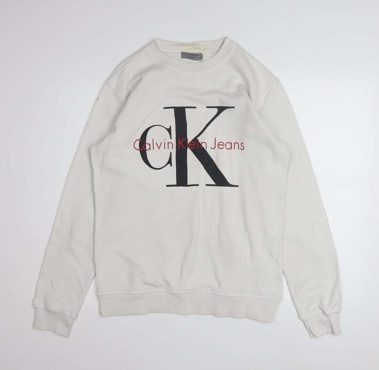 Calvin Klein Jeans Men White Regular Fit Logo Sweatshirt S