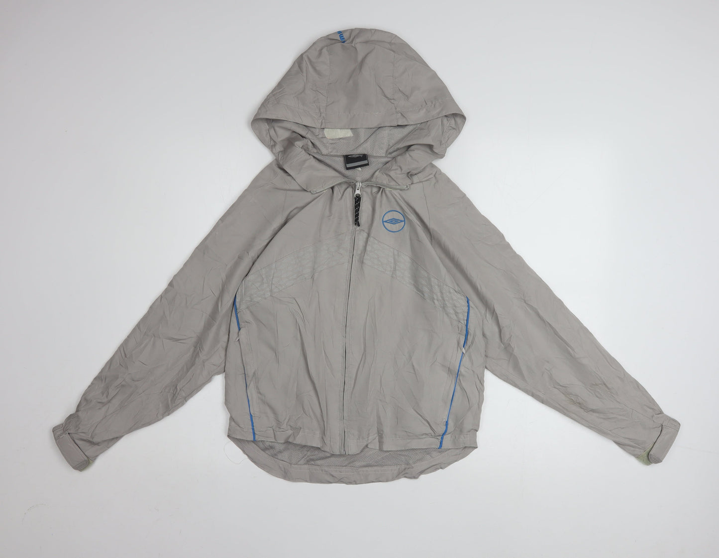 Umbro Boys Grey Hooded Windbreaker Jacket 9-10 Years Lightweight Sportswear
