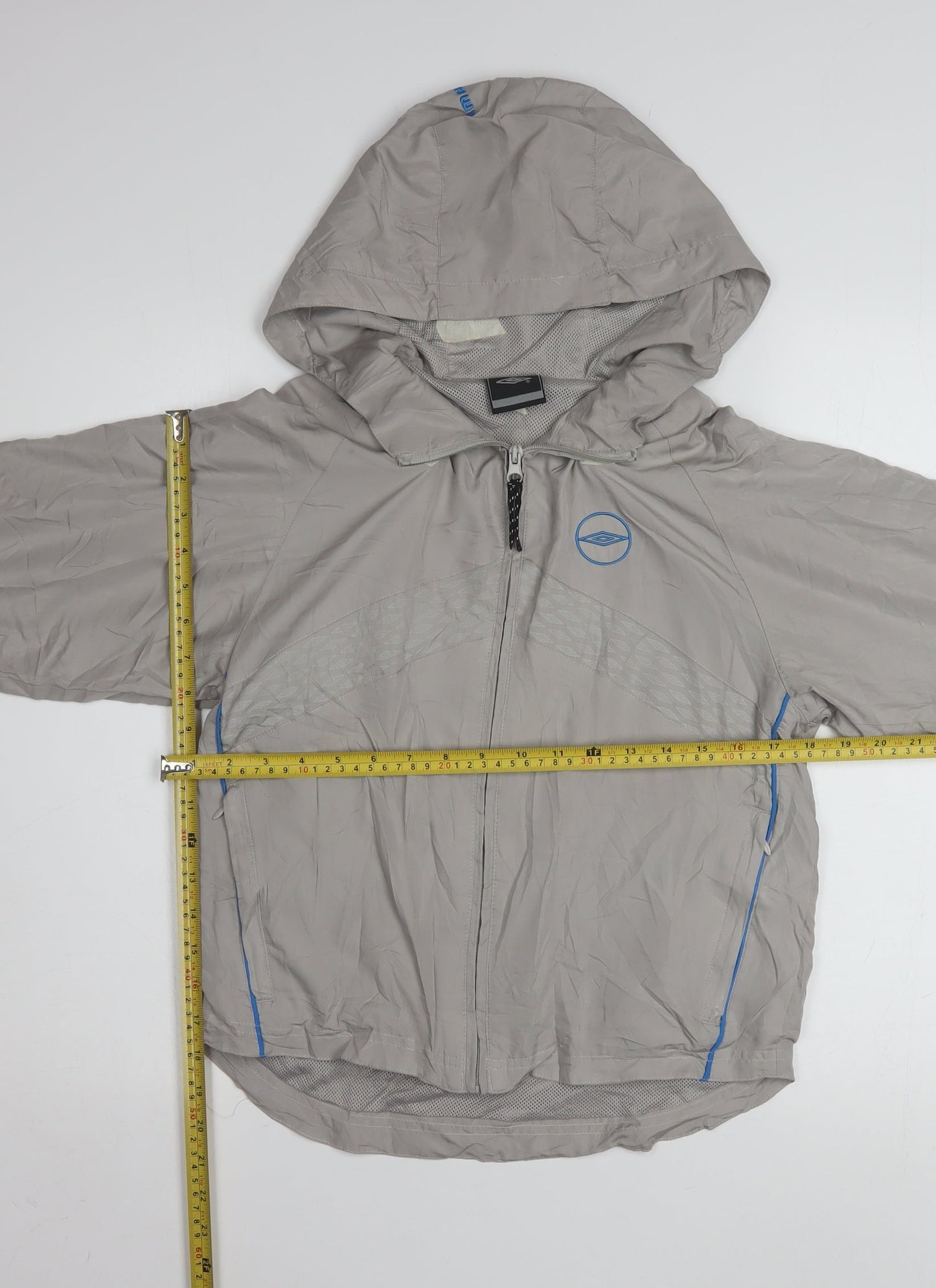 Umbro Boys Grey Hooded Windbreaker Jacket 9-10 Years Lightweight Sportswear