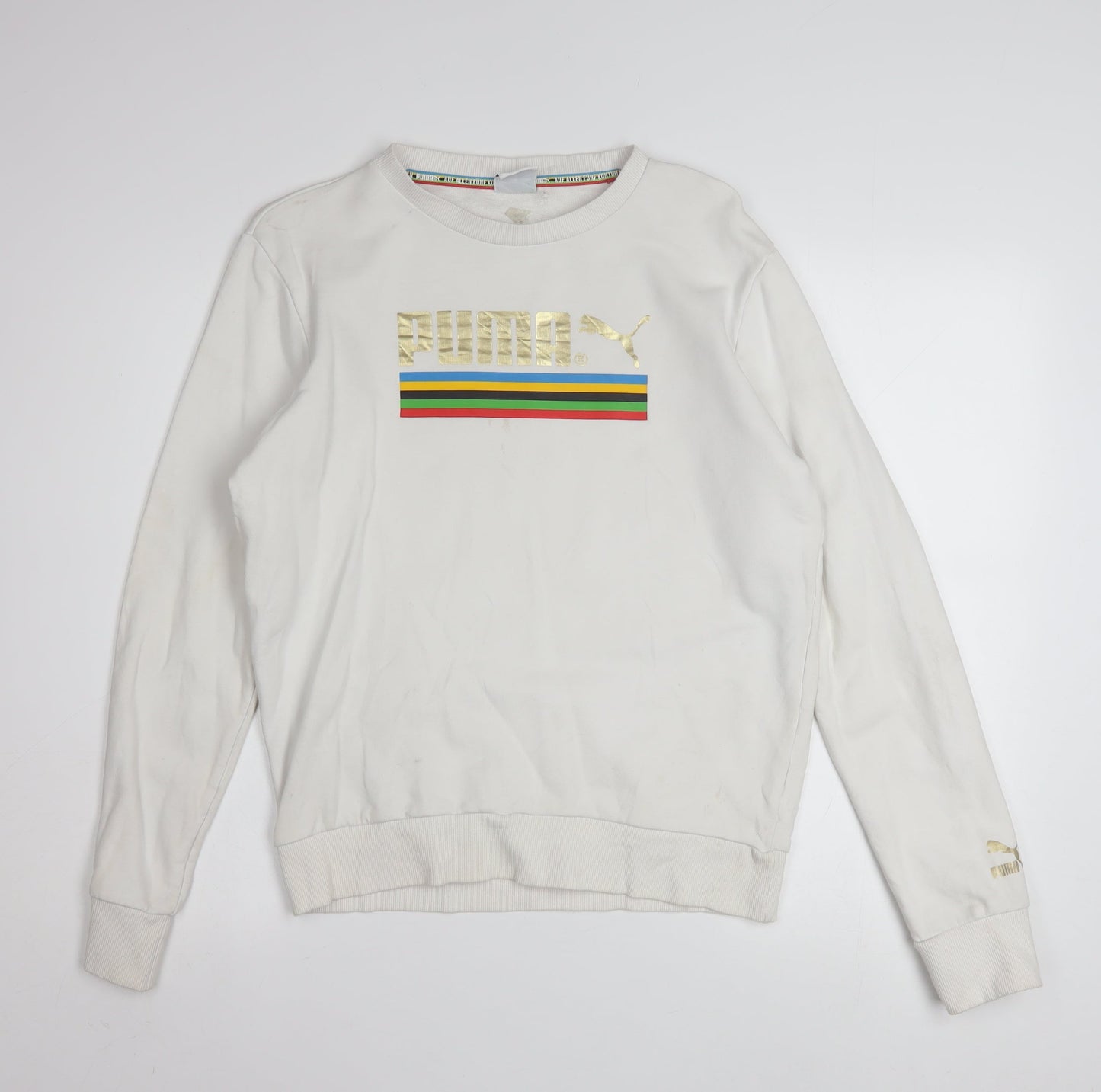 Puma Men's White Small Crew Neck Pullover Sweatshirt