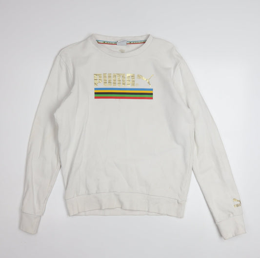 Puma Men's White Small Crew Neck Pullover Sweatshirt