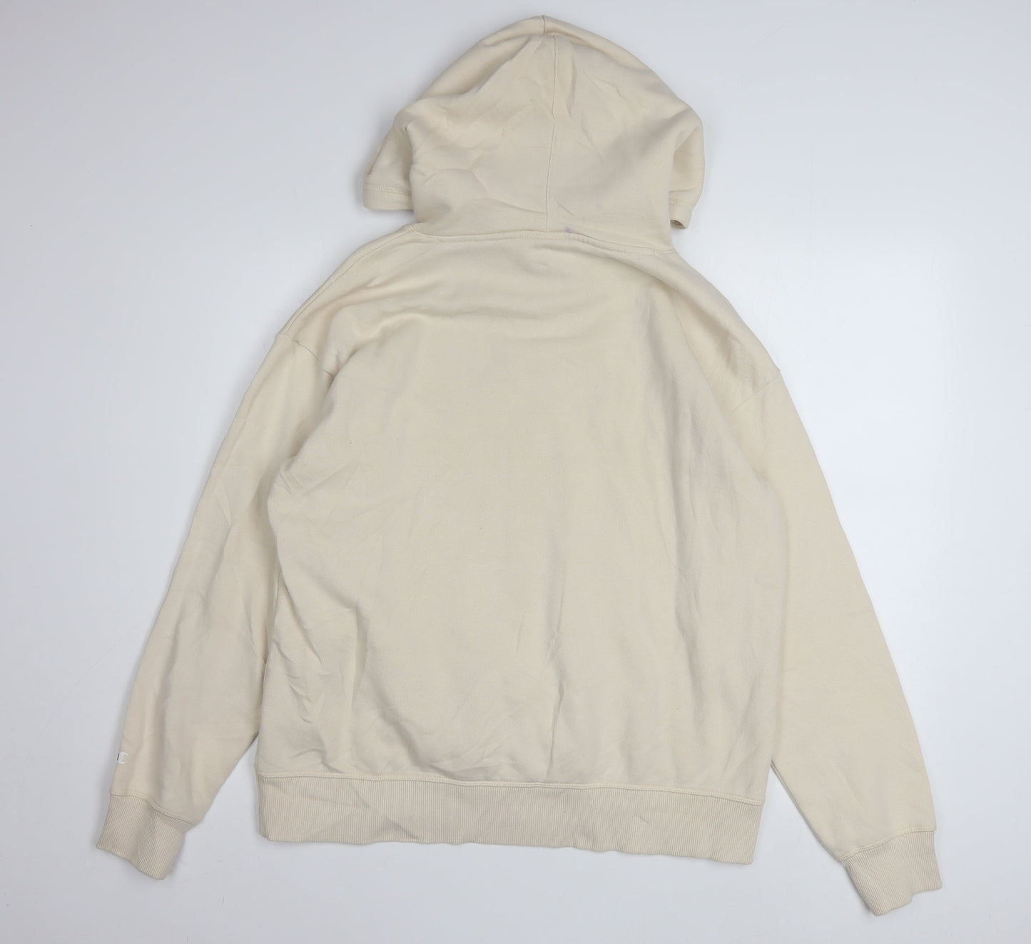 Champion Men's Beige Pullover Hoodie Large Cotton Fleece