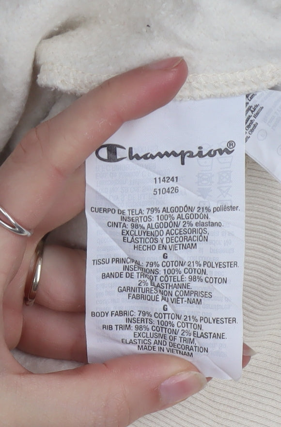 Champion Men's Beige Pullover Hoodie Large Cotton Fleece