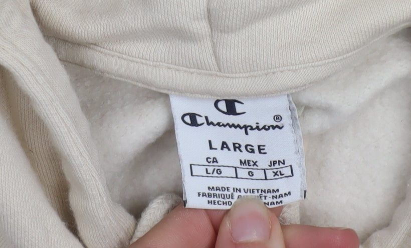 Champion Men's Beige Pullover Hoodie Large Cotton Fleece