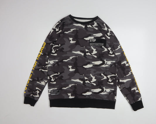Preloved Cropp Men's Grey Camouflage Sweatshirt Regular Fit Size S - Front