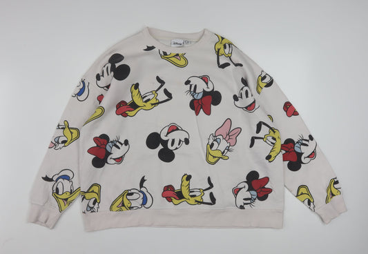 Disney Womens Beige XL Pullover Sweatshirt Mickey & Friends Graphic Cotton Blend