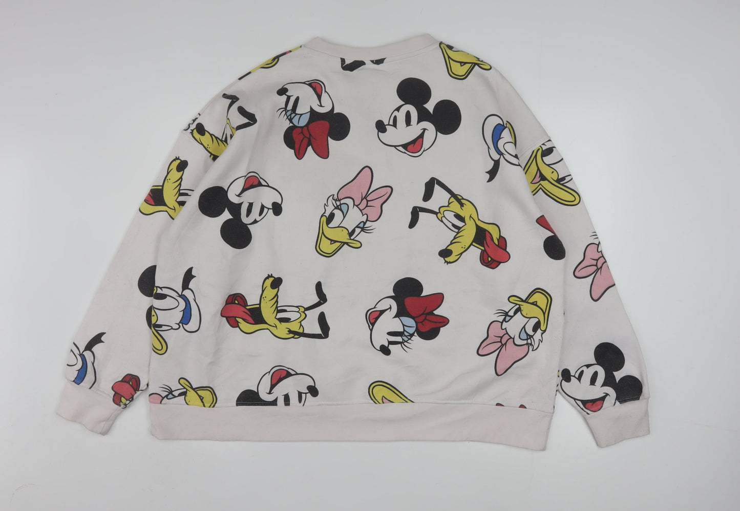 Disney Womens Beige XL Pullover Sweatshirt Mickey & Friends Graphic Cotton Blend