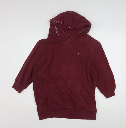 Additional front view of Tommy Hilfiger boys’ burgundy hoodie size 176cm pullover cotton blend