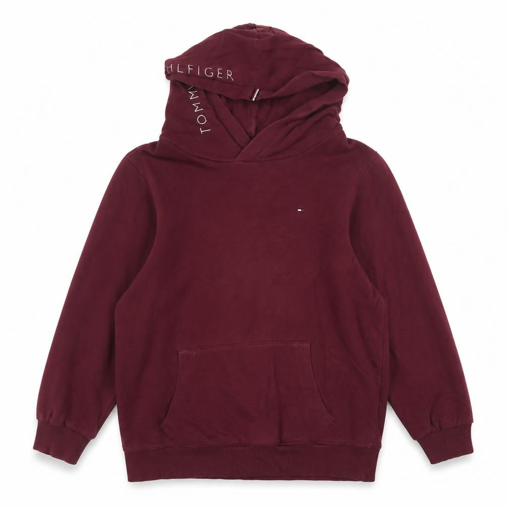 Tommy Hilfiger Boys Burgundy Hoodie Size 176cm Pullover Cotton Blend