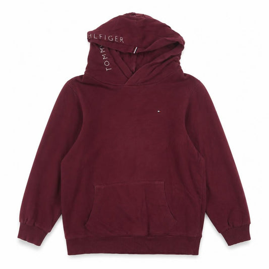 Tommy Hilfiger Boys Burgundy Hoodie Size 176cm Pullover Cotton Blend