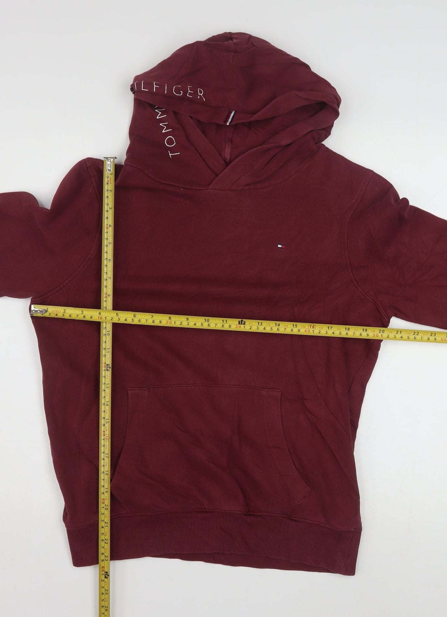 Tommy Hilfiger Boys Burgundy Hoodie Size 176cm Pullover Cotton Blend