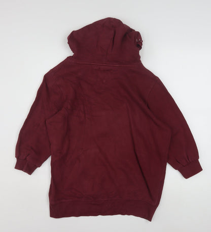 Close-up detail of Tommy Hilfiger boys’ burgundy hoodie size 176cm pullover cotton blend
