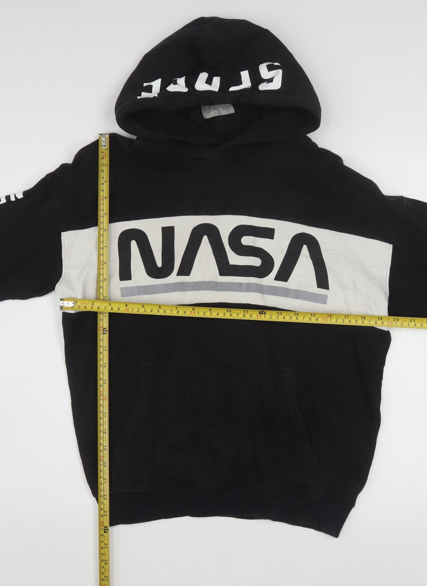 H&M Boys Black NASA Graphic Pullover Hoodie 14 Years Hooded Sweatshirt