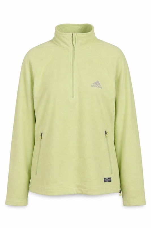 Adidas Women Green Half Zip Fleece Sweatshirt M ClimaWarm Logo Pullover