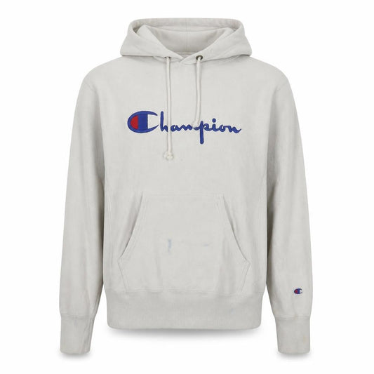 Champion Men's Ivory Pullover Hoodie Medium Logo Fleece Sweatshirt
