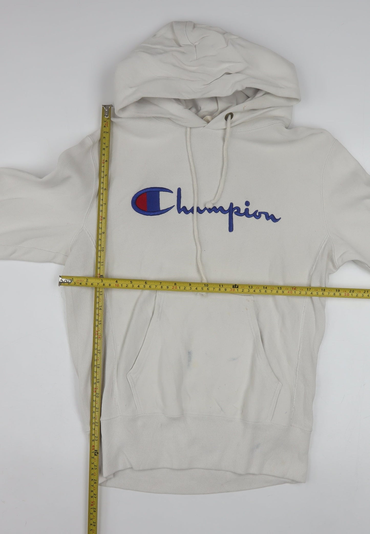 Champion Men's Ivory Pullover Hoodie Medium Logo Fleece Sweatshirt