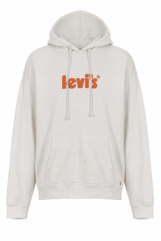 Levi's Men's Ivory XS Pullover Hoodie with Logo and Kangaroo Pocket