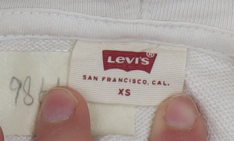 Levi's Men's Ivory XS Pullover Hoodie with Logo and Kangaroo Pocket