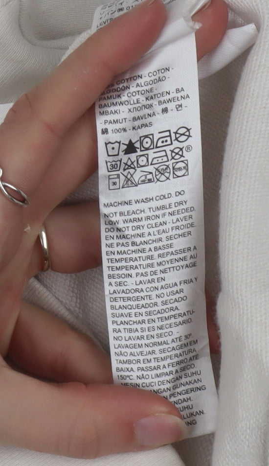 Levi's Men's Ivory XS Pullover Hoodie with Logo and Kangaroo Pocket