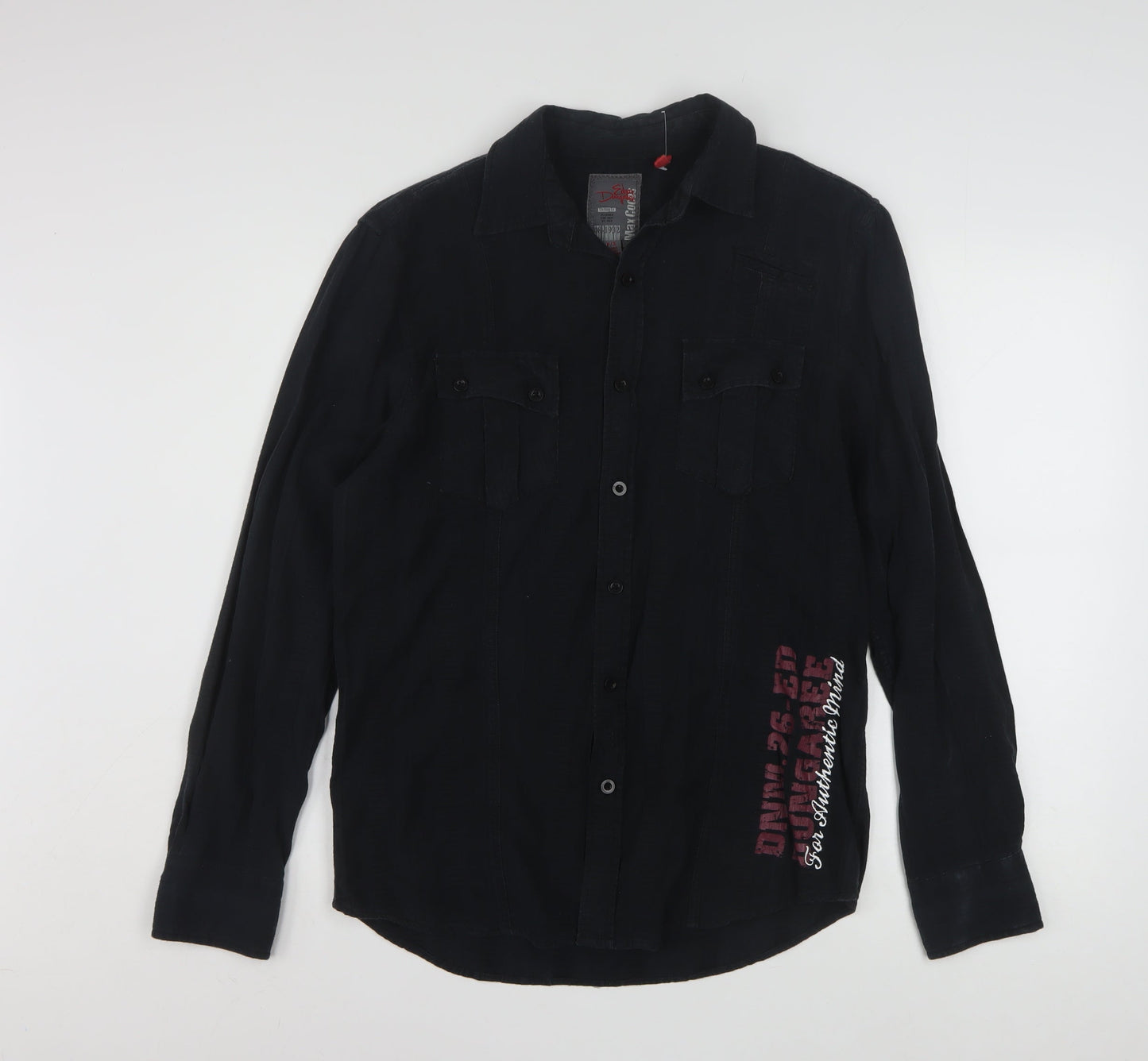 Edgar Dungarees Men's Black Cotton Long Sleeve Button-Up Shirt Size S