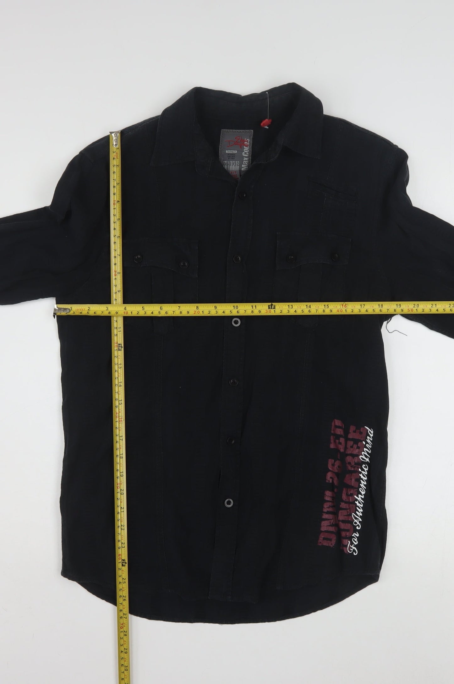Edgar Dungarees Men's Black Cotton Long Sleeve Button-Up Shirt Size S