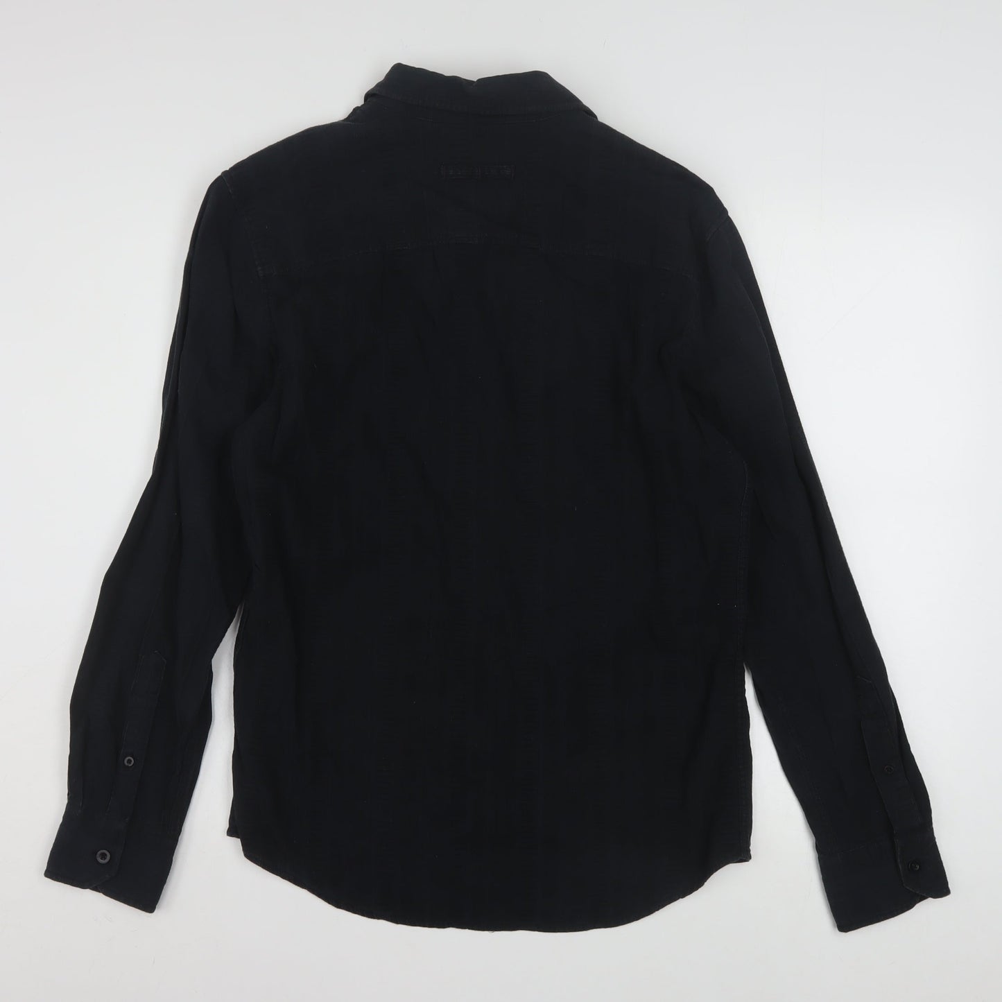 Edgar Dungarees Men's Black Cotton Long Sleeve Button-Up Shirt Size S