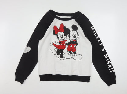 Front view of Disney girls’ black & white mickey & minnie sweatshirt m (7-9) cotton blend