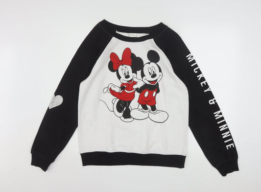 Disney Girls Black & White Mickey & Minnie Sweatshirt M (7-9) Cotton Blend
