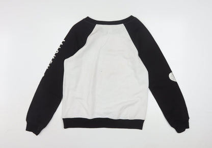 Close-up detail of Disney girls’ black & white mickey & minnie sweatshirt m (7-9) cotton blend