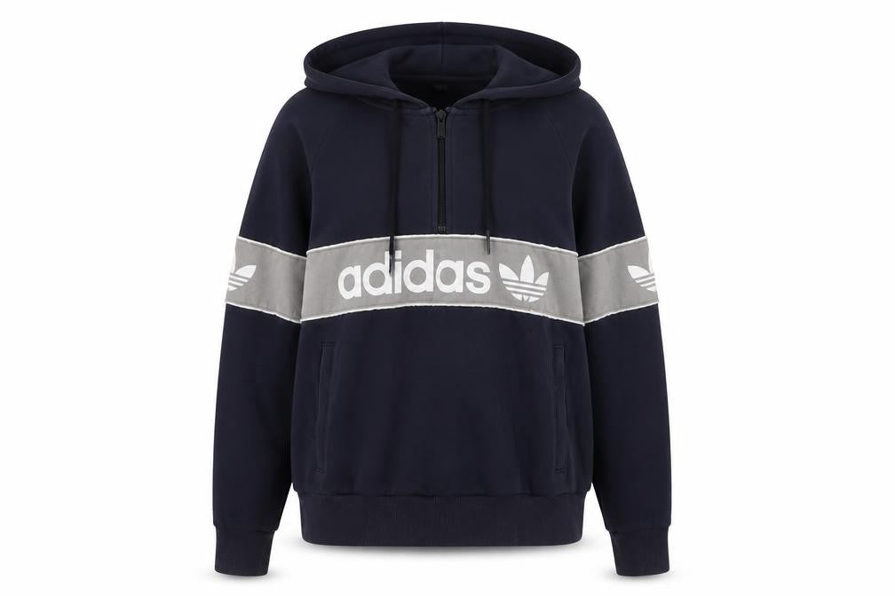 Adidas Women Navy Blue Pullover Hoodie Size L Cotton Blend Logo