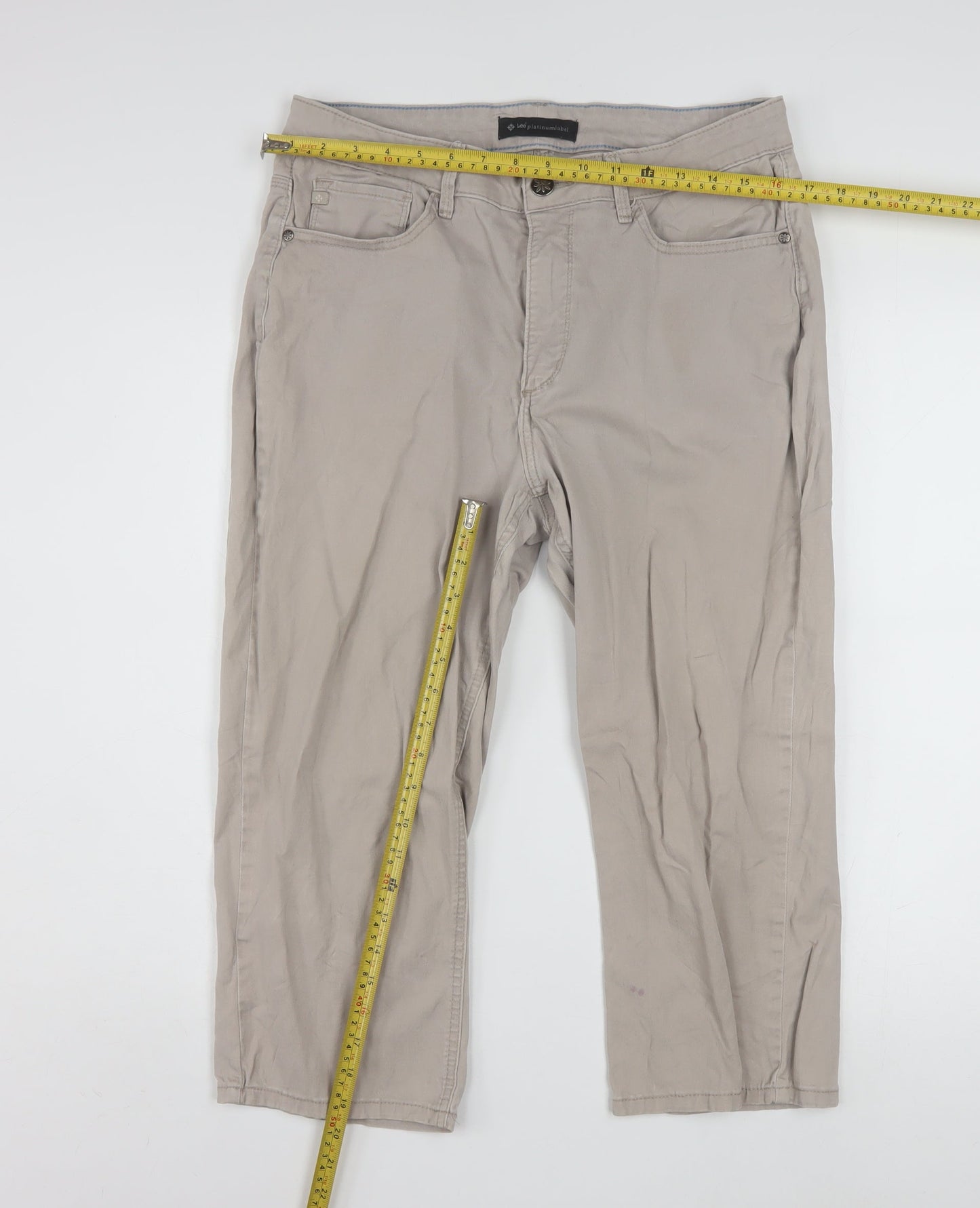 Lee Women Beige Chino Trousers Size 14 Cotton Stretch