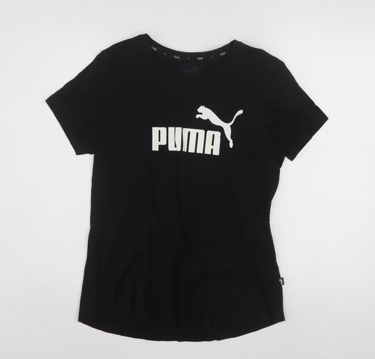 Puma Womens Black Cotton Crew Neck Short Sleeve T-Shirt Size 14