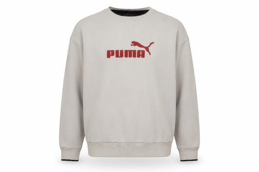 Puma Men Beige Pullover Sweatshirt M Logo Crew Neck Fleece