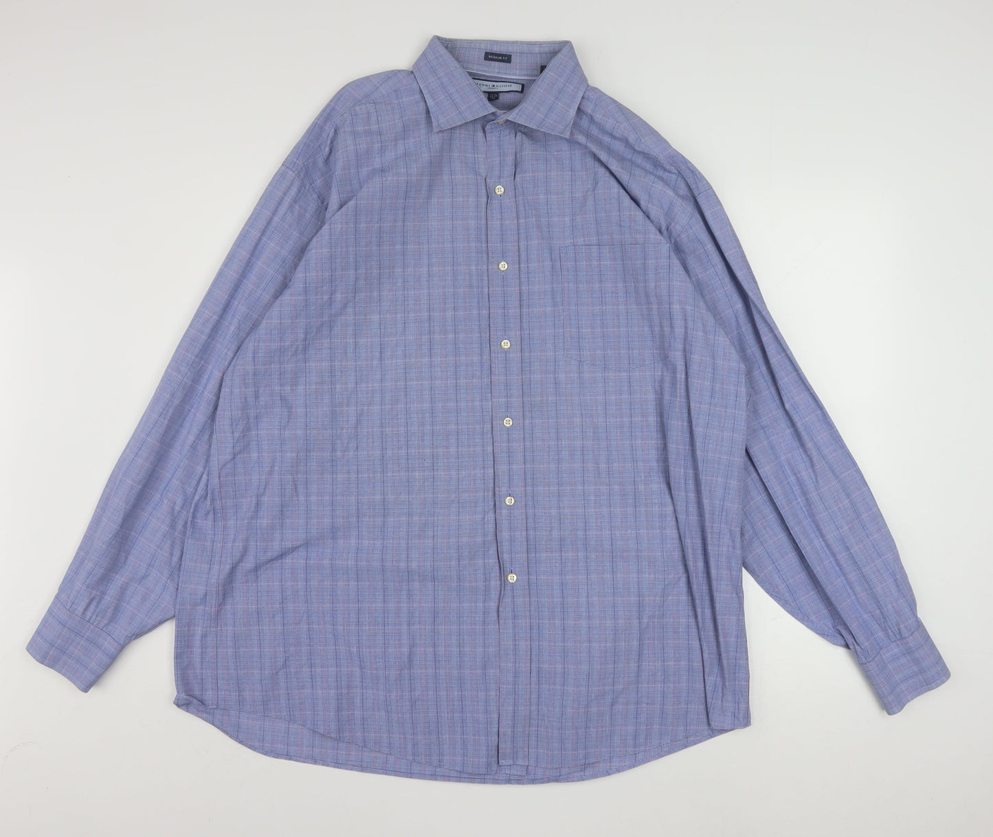 Tommy Hilfiger Men's Blue Check Cotton Button-Up Shirt XL Regular Fit