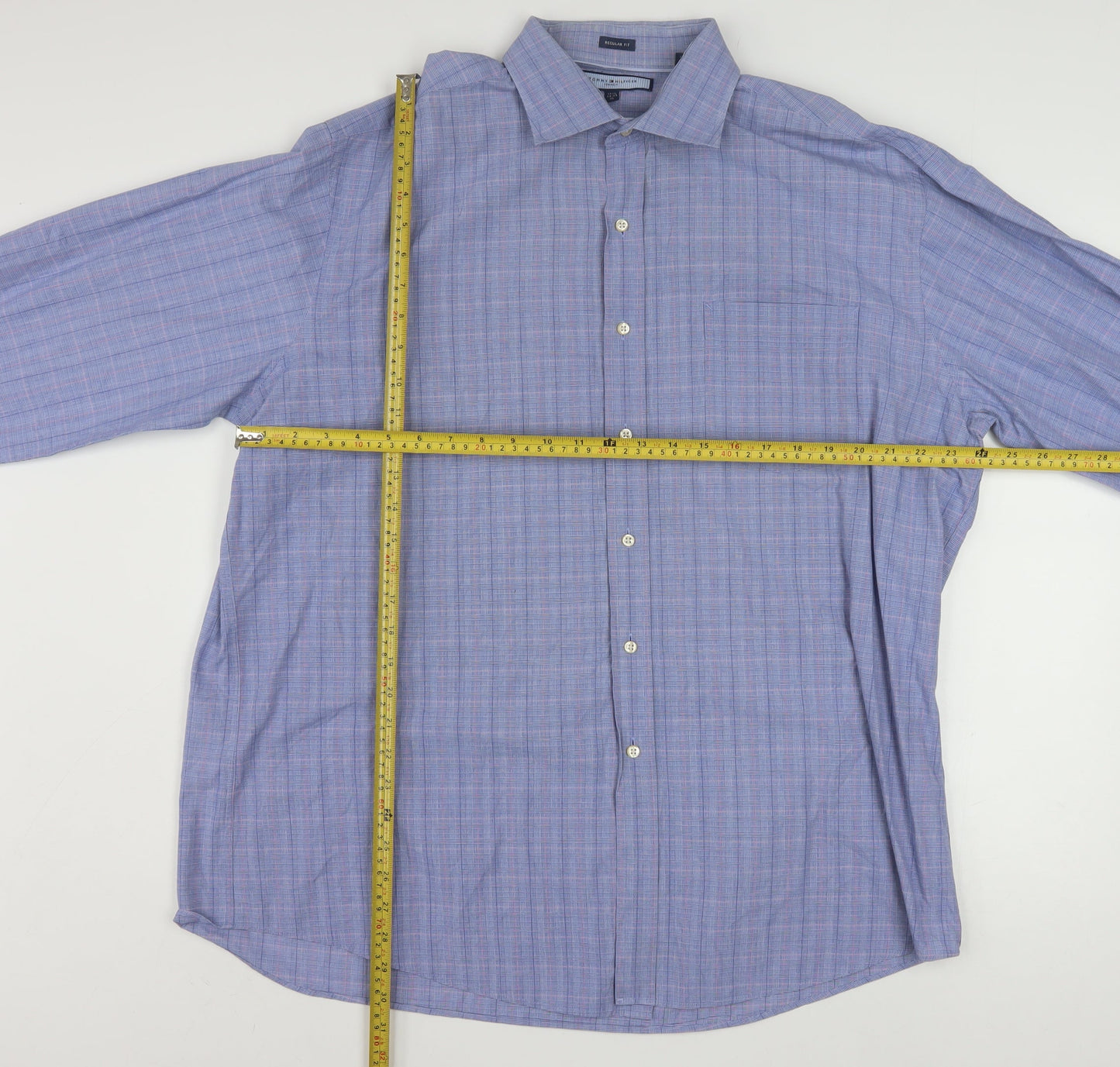 Tommy Hilfiger Men's Blue Check Cotton Button-Up Shirt XL Regular Fit