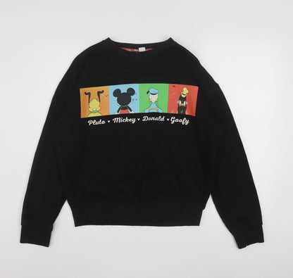 Front view of Disney Women's Black Small Mickey Pluto Donald Goofy Sweatshirt