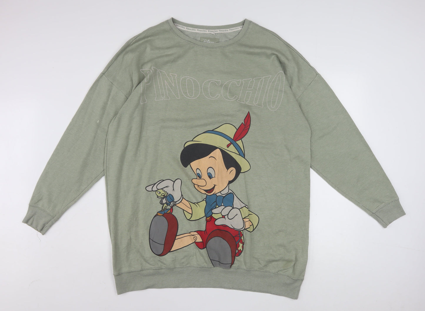 Disney Women Green Pinocchio Sweatshirt Size 12-14 Crew Neck Pullover