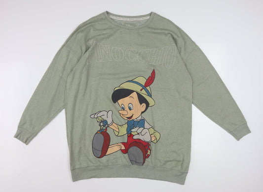 Disney Women Green Pinocchio Sweatshirt Size 12-14 Crew Neck Pullover